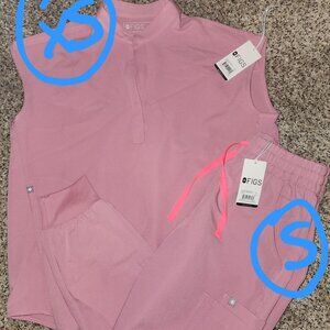 FIGS rose colored scrubs set oversized Rafaela XS top & Uman S joggers NWT
